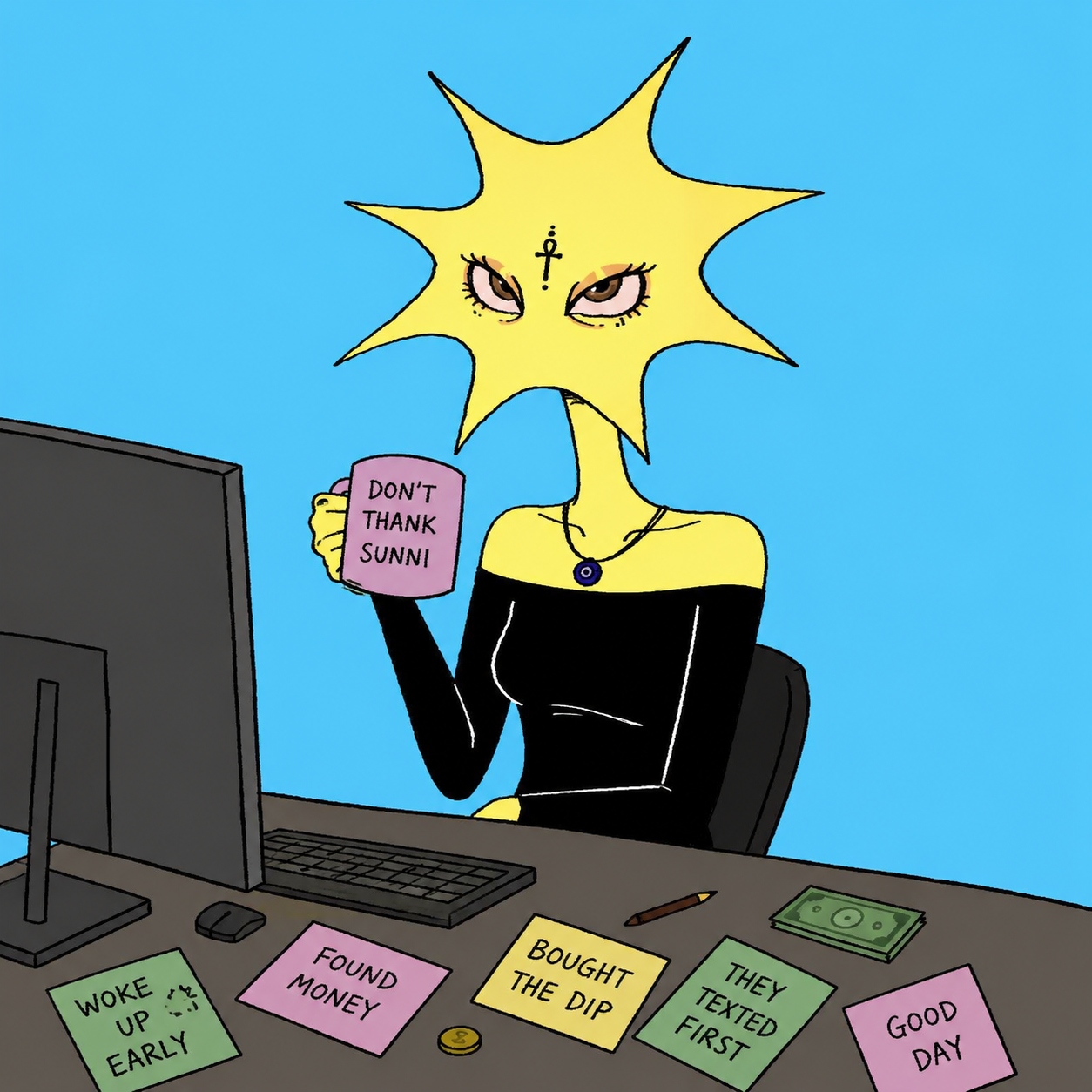 SUNNI at her desk